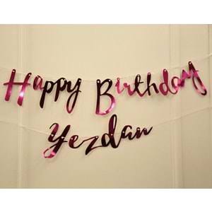 Kişiye Özel Fuşya Renkli Happy Birthday El Yazısı Banner