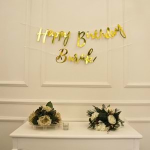 Kişiye Özel Gold Renkli Happy Birthday El Yazısı Banner