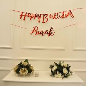 Kişiye Özel Kırmızı Renkli Happy Birthday El Yazısı Banner
