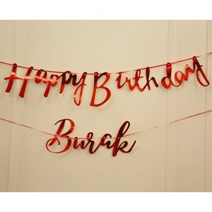 Kişiye Özel Kırmızı Renkli Happy Birthday El Yazısı Banner