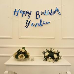Kişiye Özel Mavi Renkli Happy Birthday El Yazısı Banner