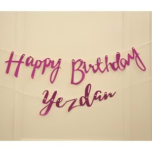 Kişiye Özel Simli Fuşya Renkli Happy Birthday El Yazısı Banner