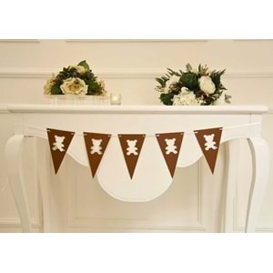 ONE Yazılı Craft Renk Banner İpli Duvar Süsü 1 Yaş Parti Süsü Ve Ayıcık Üçgen Flama İkili Set