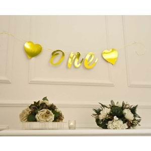 ONE Yazılı Metalize Gold Renk Banner İpli Duvar Süsü 1 Yaş Parti Süsü