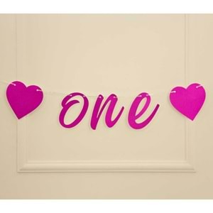 ONE Yazılı Simli Pembe Renk Banner İpli Duvar Süsü 1 Yaş Parti Süsü