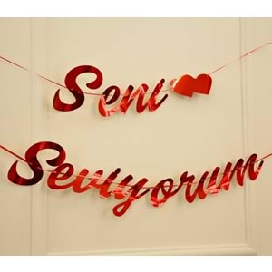 Kırmızı Renkli Seni Seviyorum El Yazısı Banner Duvar Süsü