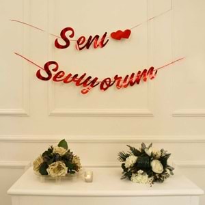 Kırmızı Renkli Seni Seviyorum El Yazısı Banner Duvar Süsü
