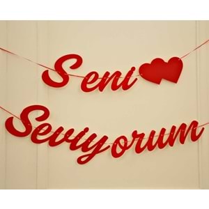 Simli Kırmızı Renkli Seni Seviyorum El Yazısı Banner Duvar Süsü