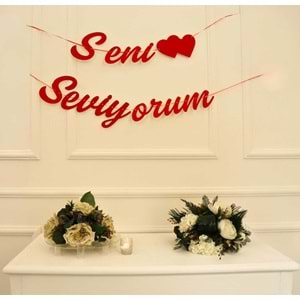 Simli Kırmızı Renkli Seni Seviyorum El Yazısı Banner Duvar Süsü