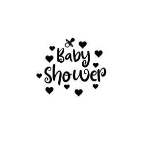 Baby Shower Yazılı Emzik-Kalp Figürlü Siyah Renk Yapışkanlı Sticker 25x30 Cm