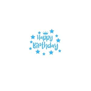 Happy Birthday Yazılı Yıldız-Taç Figürlü Mavi Renk Yapışkanlı Sticker 25x30 Cm