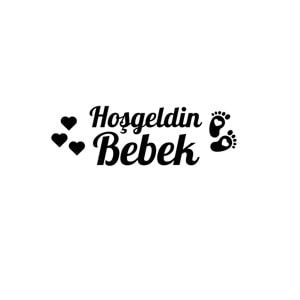 Hoşgeldin Bebek Yazılı Ayak Figürlü Siyah Renk Yapışkanlı Sticker 25x30 Cm