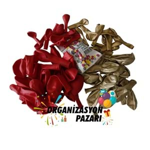 Balon Seti Kırmızı-Krom Gold 100 Lü Balon Zinciri Seti