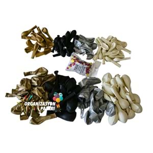 Balon Seti Krom Gold-Krom Gümüş-Siyah-Beyaz 100 Lü Balon Zinciri Seti