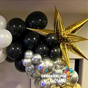 Balon Seti Krom Gold-Krom Gümüş-Siyah-Beyaz 100 Lü Balon Zinciri Seti