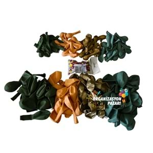 Balon Seti Krom Gold-Kış Yeşili-Okaliptus-Ten Rengi 100 Lü Balon Zinciri Seti