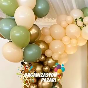 Balon Seti Krom Gold-Kış Yeşili-Okaliptus-Ten Rengi 100 Lü Balon Zinciri Seti