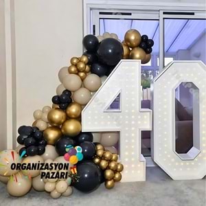 Balon Seti Siyah-Deniz Kumu-Krom Gold 100 Lü Balon Zinciri Seti