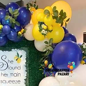 Balon Seti Sarı-Lacivert-Beyaz 100 Lü Balon Zinciri Seti