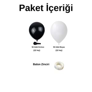 Balon Seti Siyah-Beyaz 100 Lü Balon Zinciri Seti