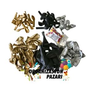 Balon Seti Siyah-Krom Gold-Krom Gümüş 60 Lı Balon Zinciri Seti