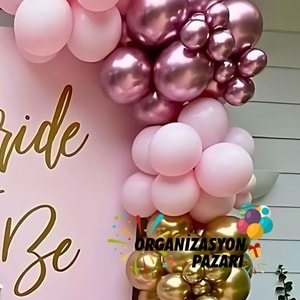 Balon Seti Pembe-Krom Rose Gold-Krom Gold 60 Lı Balon Zinciri Seti