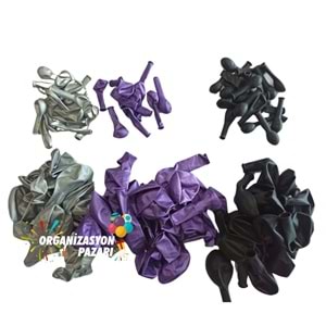 Balon Seti Krom Gümüş-Krom Mor-Siyah 60 Lı Balon Zinciri Seti