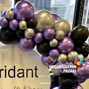 Balon Seti Krom Gümüş-Krom Mor-Siyah 60 Lı Balon Zinciri Seti