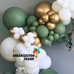 Balon Seti Krom Gold-Ada Çayı-Pastel Beyaz 60 Lı Balon Zinciri Seti