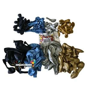 Balon Seti Krom Gold-Krom Gümüş-Krom Mavi-Gece Mavisi 60 Lı Balon Zinciri Seti