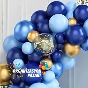 Balon Seti Krom Gold-Lacivert-Pastel Mavi-Şeffaf 60 Lı Balon Zinciri Seti + 10GrBalonPulu