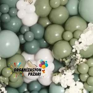 Balon Seti Adaçayı-Kış Yeşili-Okaliptus-Bej-Beyaz 60 Lı Balon Zinciri Seti