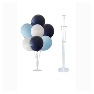 10 lu Gece Mavisi-Beyaz-Makaron Mavi Balonlu Stand Set + 1 Adet Balon Standı