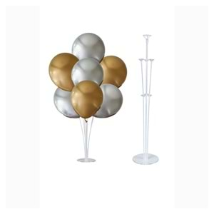 10 lu Gümüş-Krom Gold Balonlu Stand Set + 1 Adet Balon Standı