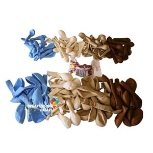 Balon Seti Deniz Kumu-Beyaz-Karamel-Makaron Mavi 100 Lü Balon Zinciri Seti