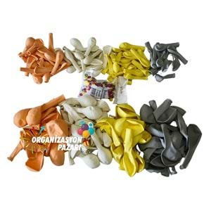 Balon Seti Makaron Somon-Makaron Sarı-Beyaz-Gri 60 Lı Balon Zinciri Seti