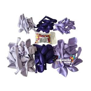 Balon Seti Makaron Lila-Mor-Lila 60 Lı Balon Zinciri Seti