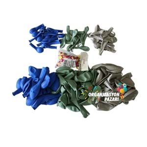 Balon Seti Mavi-Retro Beyaz-Kış Yeşili 100 Lü Balon Zinciri Seti