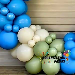 Balon Seti Mavi-Retro Beyaz-Kış Yeşili 100 Lü Balon Zinciri Seti