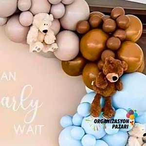 Balon Seti Taş Rengi-Karamel-Duman-Makaron Mavi 60 Lı Balon Zinciri Seti