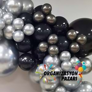 Balon Seti Gece Mavisi-Krom Gümüş-Krom Uzay Gri 60 Lı Balon Zinciri Seti