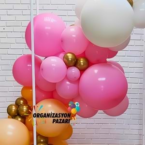 Balon Seti Şeker Pembe-Krom Gold-Şeftali-Beyaz 60 Lı Balon Zinciri Seti