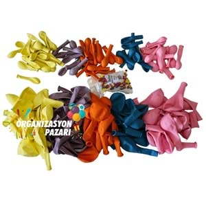 Balon Seti Turuncu-Pembe-Turkuaz-Retro Pembe-Makaron Sarı 60 Lı Balon Zinciri Seti