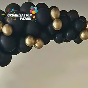 Balon Seti Pastel Siyah Krom Gold 60 Lı Balon Zinciri Seti