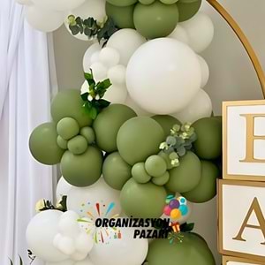 Balon Seti Retro Okaliptus-Pastel Beyaz 60 Lı Balon Zinciri Seti