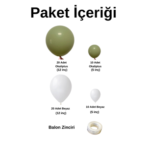 Balon Seti Retro Okaliptus-Pastel Beyaz 60 Lı Balon Zinciri Seti