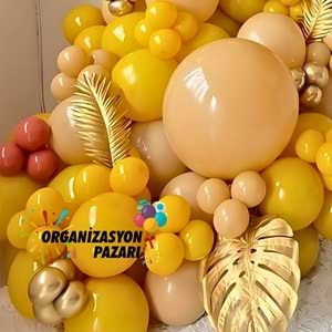 Balon Seti Krom Gold-Yanık Turuncu- Zerdeçal - Çöl Kumu 60 Lı Balon Zinciri Seti