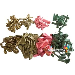 Balon Seti Krom Gold-Kış Yeşili-Makaron Pembe-Deniz Kumu 100 Lü Balon Zinciri Seti