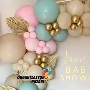 Balon Seti Krom Gold-Kış Yeşili-Makaron Pembe-Deniz Kumu 100 Lü Balon Zinciri Seti