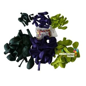 Balon Seti Koyu Yeşil-Açık Yeşil-Mor 60 Lı Balon Zinciri Seti